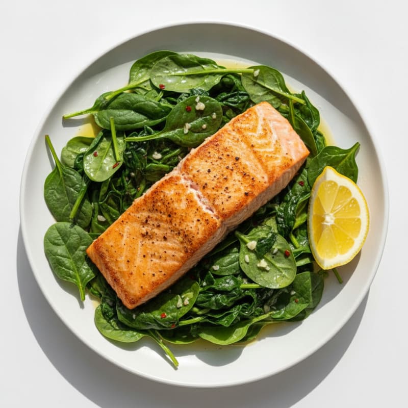 Pan-Seared Salmon with Garlic Spinach