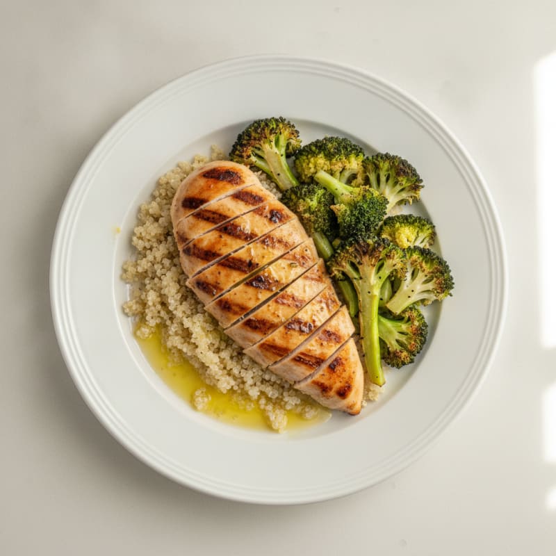 Grilled Chicken Breast with Quinoa and Roasted Broccoli