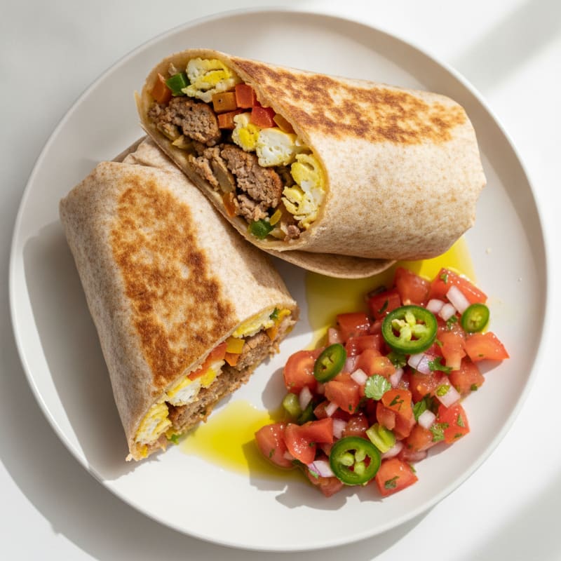 Hearty Sausage Breakfast Burrito with Salsa