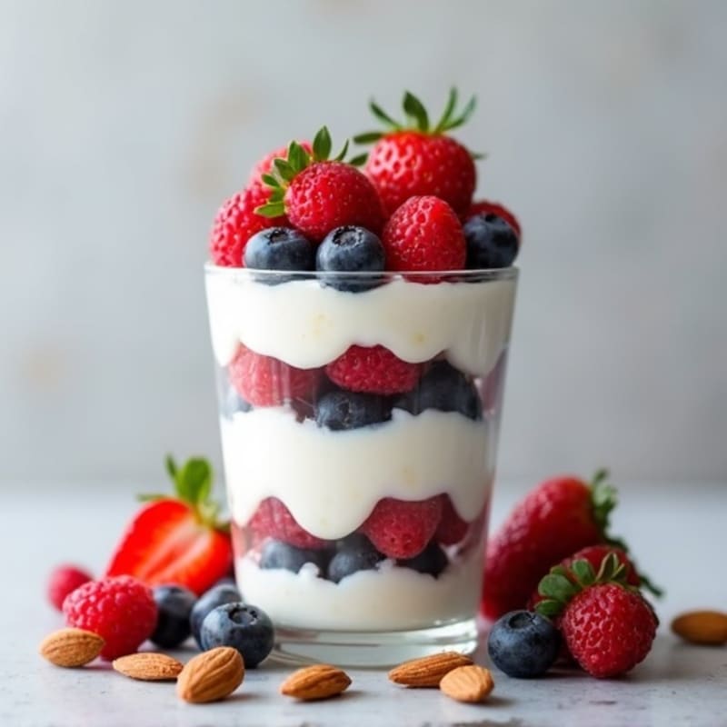 Greek Yogurt Protein Parfait with Mixed Berries and Almonds