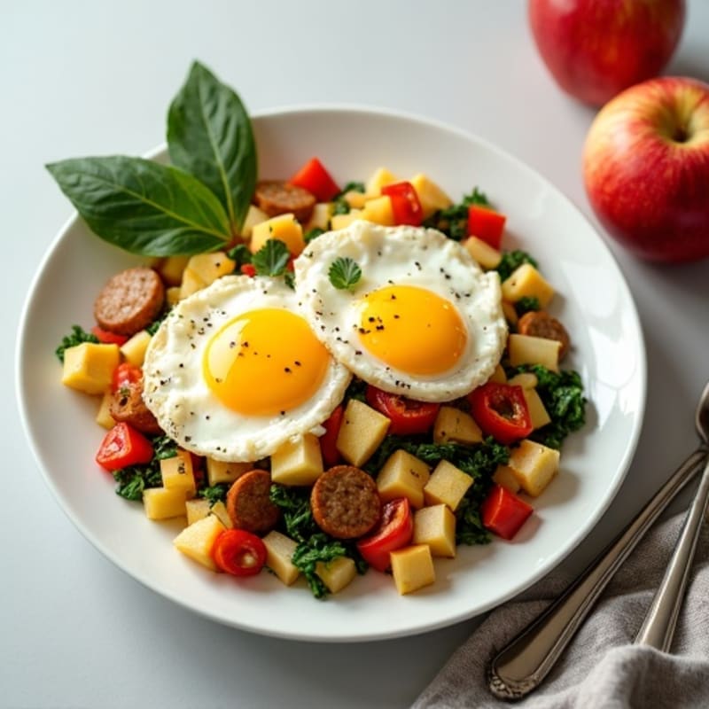Egg White Veggie Scramble with Turkey Sausage and Apple
