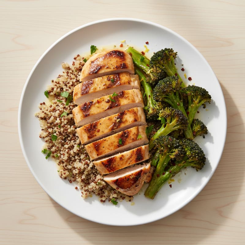 Grilled Chicken Breast with Quinoa and Roasted Broccoli