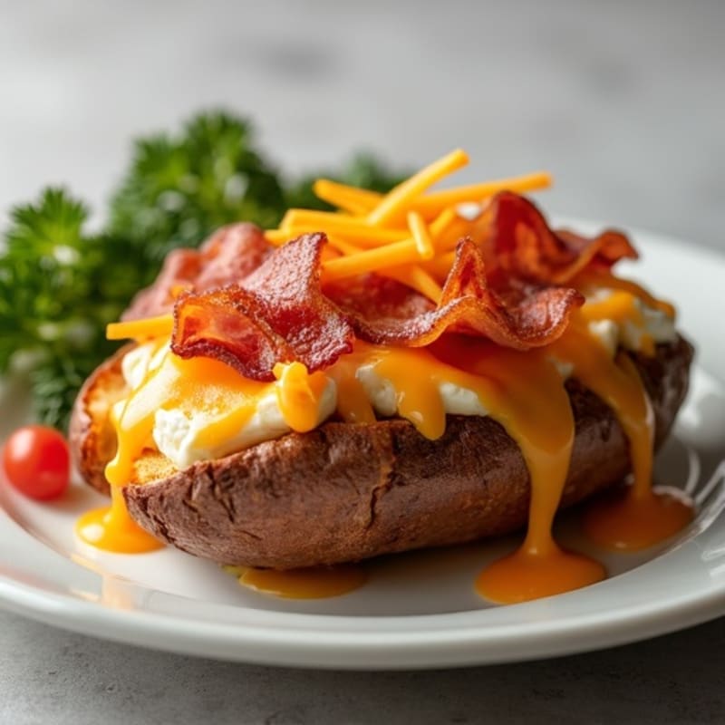 Twice-Baked Sweet Potato with Turkey Bacon and Sharp Cheddar