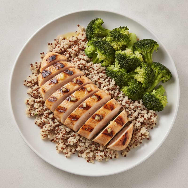 Grilled Chicken Breast with Quinoa and Steamed Broccoli