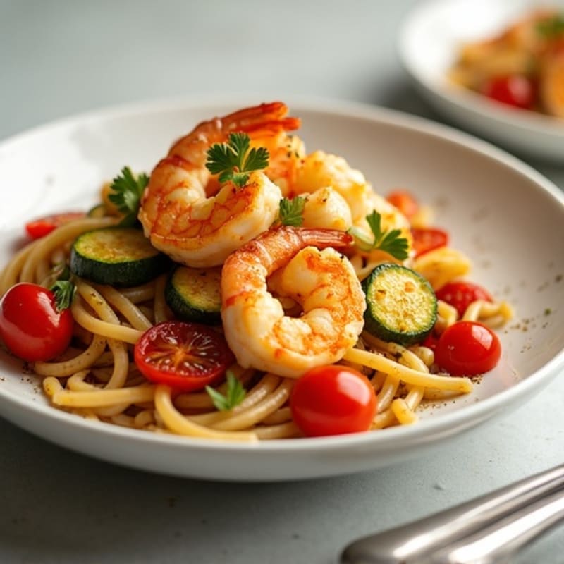 Healthy Garlic Butter Shrimp Scampi with Roasted Vegetables