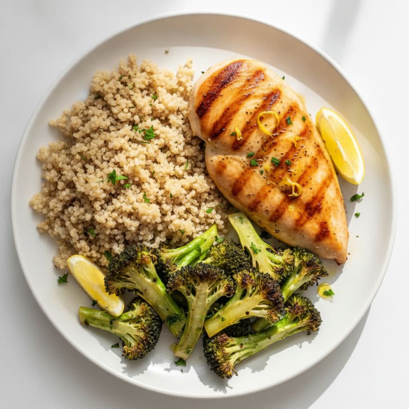 Grilled Chicken Breast with Quinoa and Roasted Broccoli