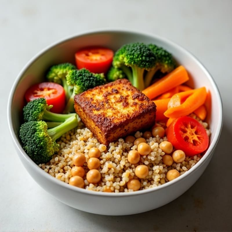 Crispy Baked Tofu with Roasted Vegetable Buddha Bowl