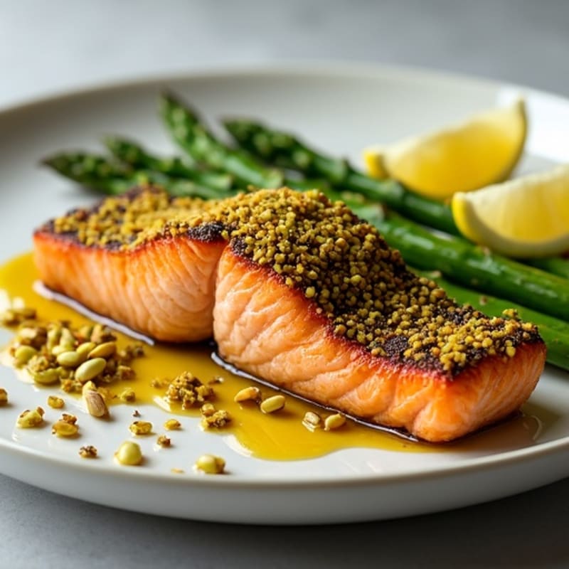 Crispy Pistachio-Crusted Salmon with Roasted Asparagus
