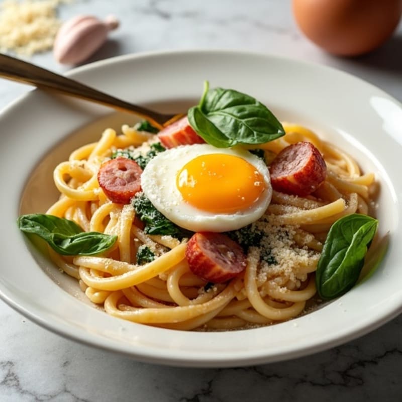 Creamy Egg Whole Wheat Pasta with Crispy Prosciutto
