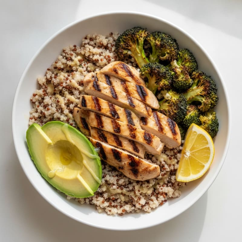 Grilled Chicken and Quinoa Power Bowl with Roasted Broccoli