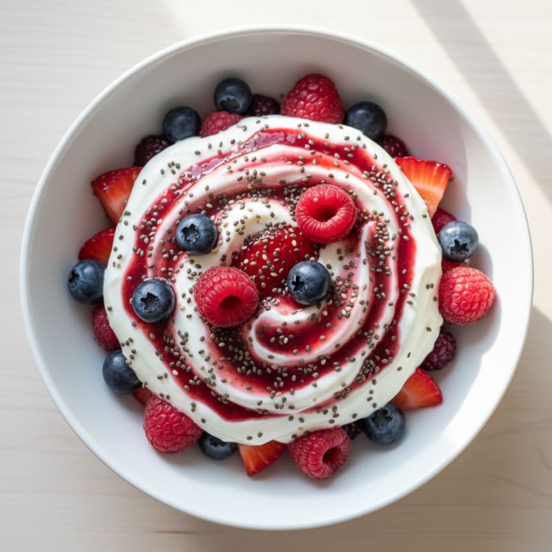 Greek Yogurt Protein Parfait with Mixed Berries and Chia Seeds