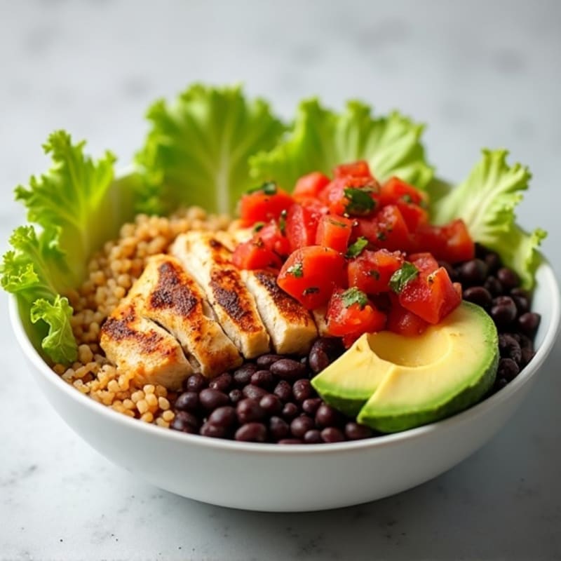 Spicy Chicken Burrito Bowl with Creamy Avocado and Fresh Salsa