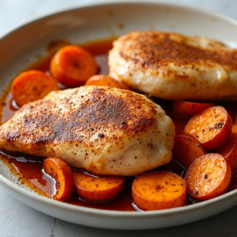 Sheet Pan Cinnamon-Spiced Chicken and Roasted Sweet Potatoes