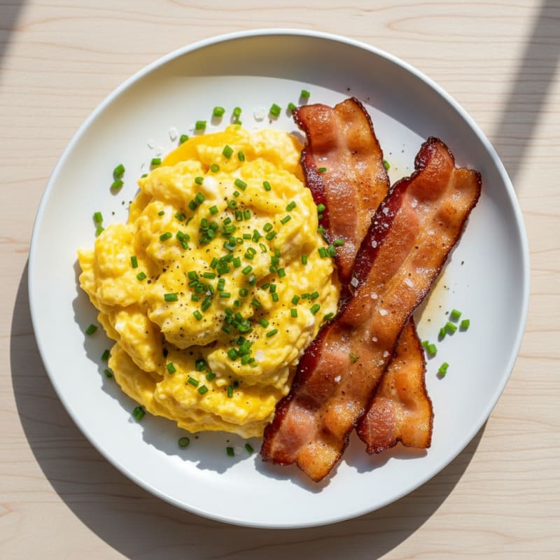 Creamy Scrambled Eggs with Crispy Bacon