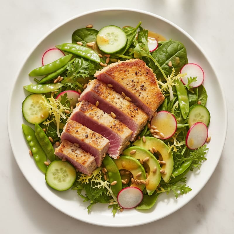 Grilled Tuna Steak Salad with Crunchy Vegetables