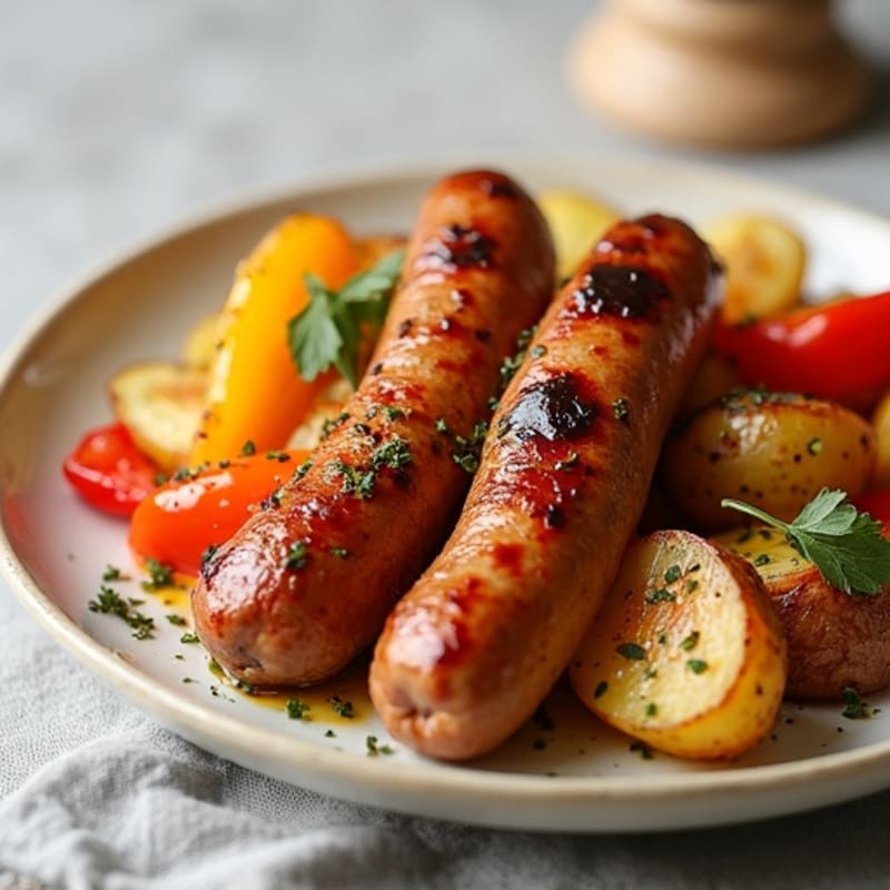 Lean Chicken Sausage and Crispy Roasted Potato Bake with Bell Peppers
