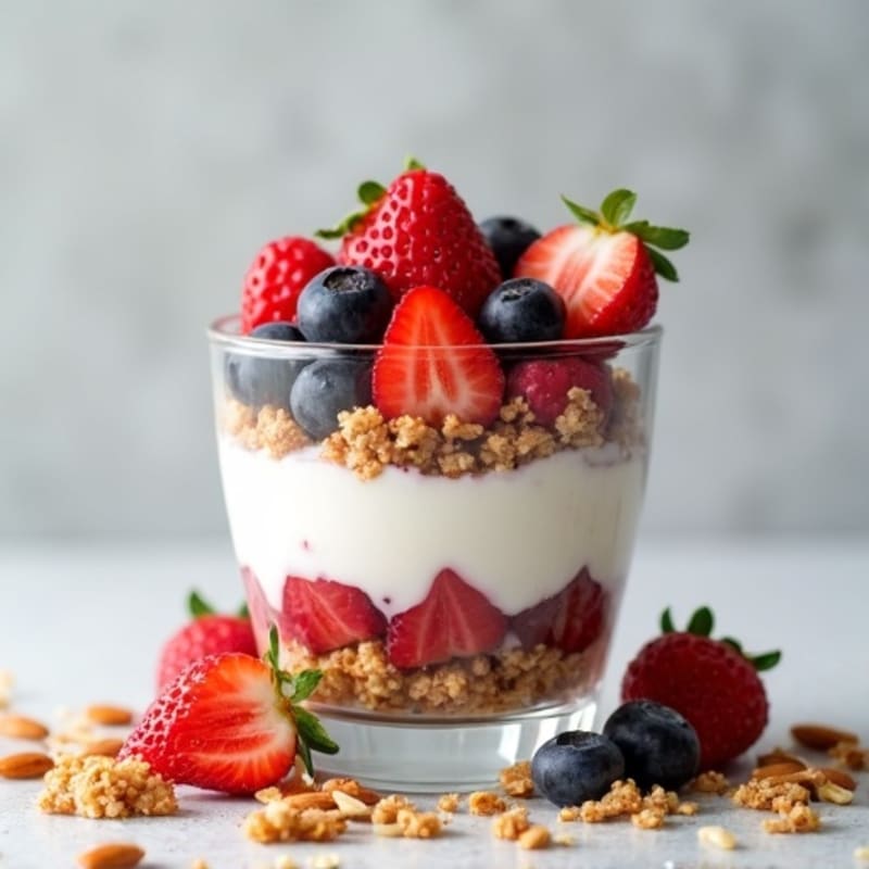 Greek Yogurt Parfait with Mixed Berries and Crunchy Almond Granola