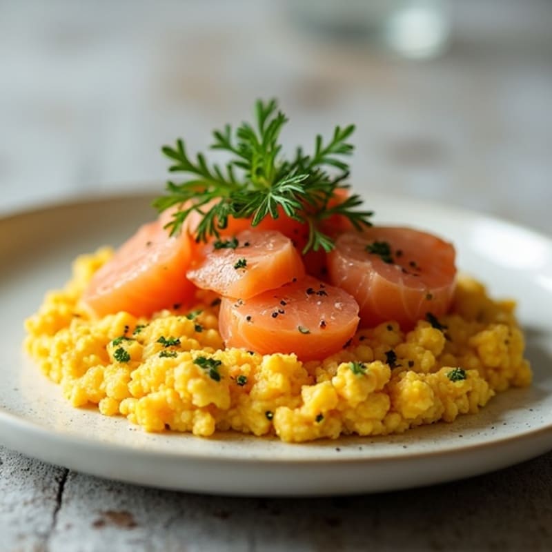 Creamy Tofu Scramble with Smoked Salmon and Fresh Herbs
