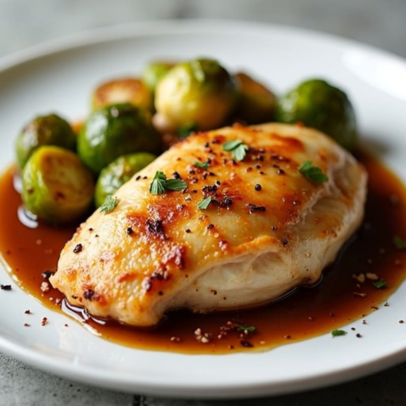 Lemon Garlic Roasted Chicken with Balsamic Glazed Brussels Sprouts