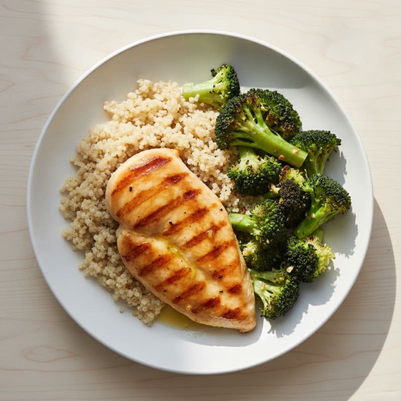 Grilled Chicken Breast with Quinoa and Roasted Broccoli