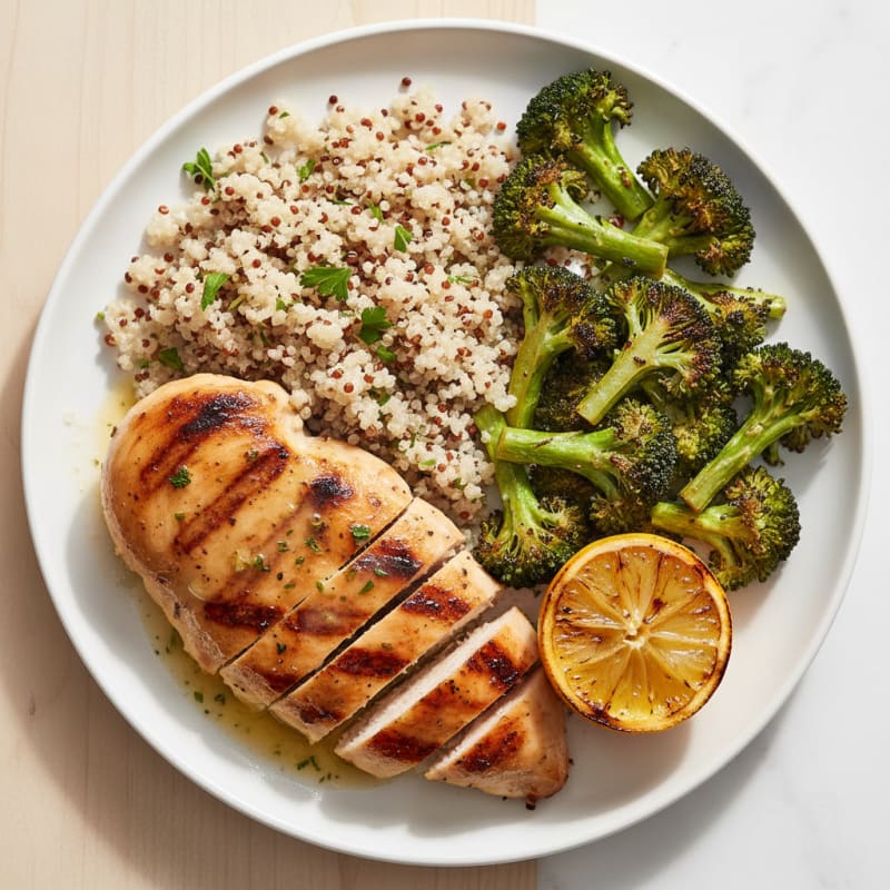 Grilled Chicken Breast with Quinoa and Roasted Broccoli