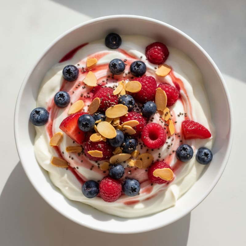 Greek Yogurt Protein Parfait with Mixed Berries and Almonds