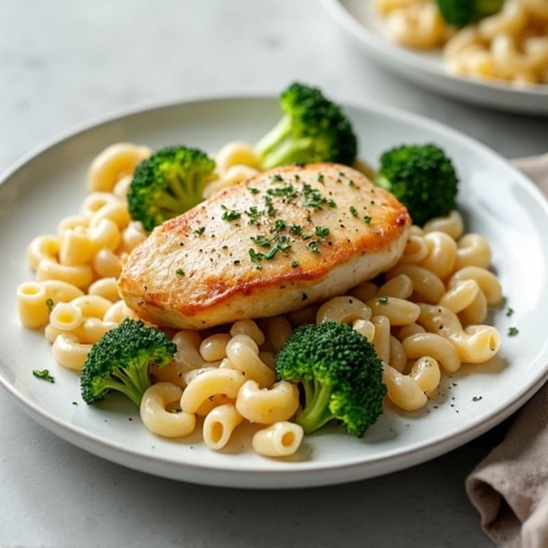 Creamy Garlic Chicken Pasta with Roasted Broccoli
