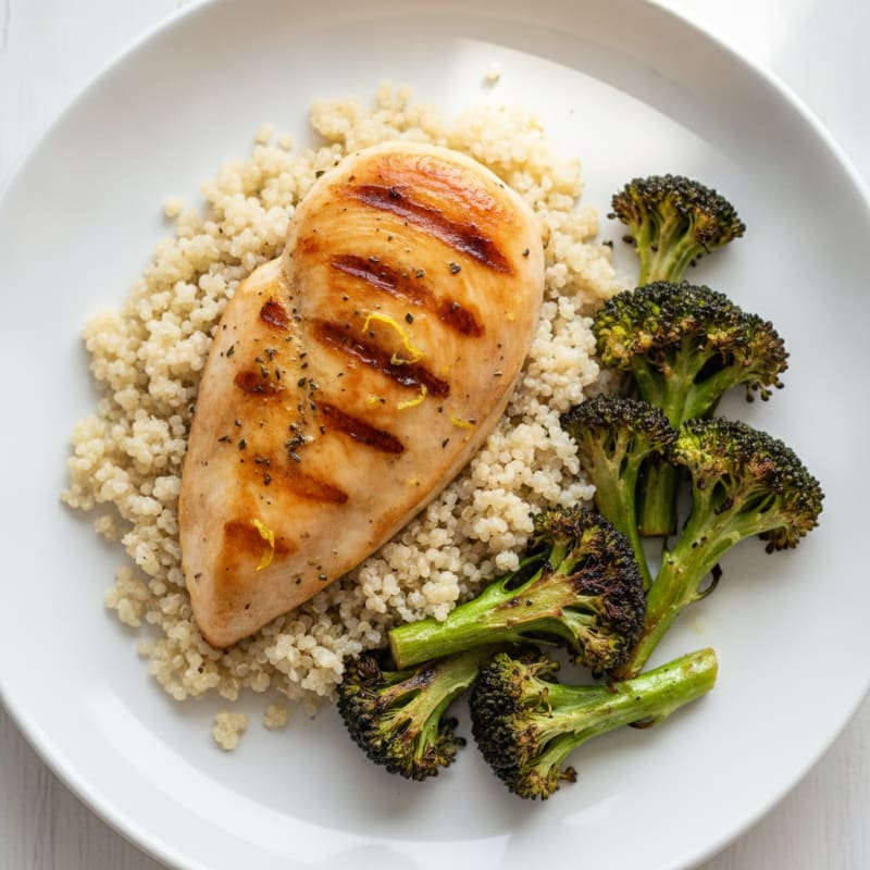 Grilled Chicken Breast with Quinoa and Roasted Broccoli