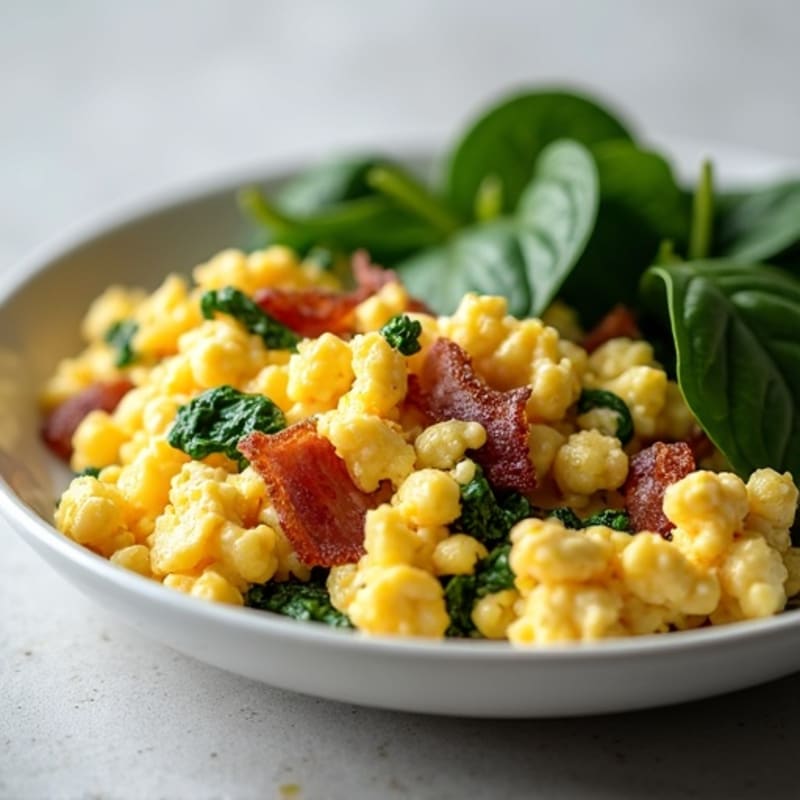 Cottage Cheese Scramble with Spinach and Turkey Bacon