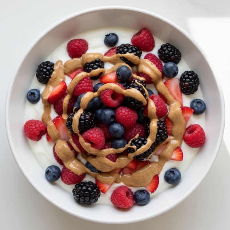 Creamy Greek Yogurt with Mixed Berries and Almond Butter