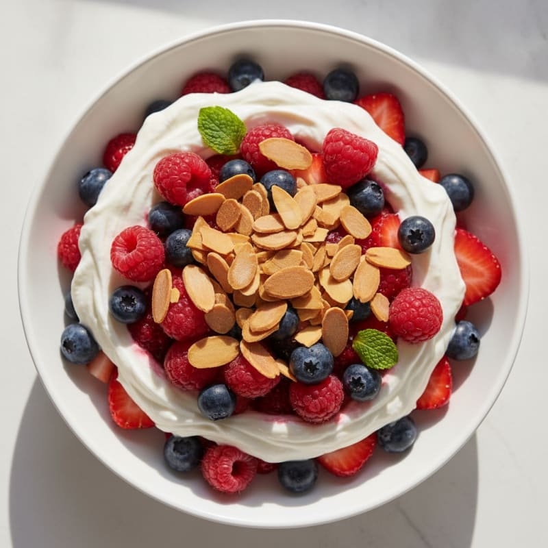 Greek Yogurt Protein Parfait with Mixed Berries and Almonds