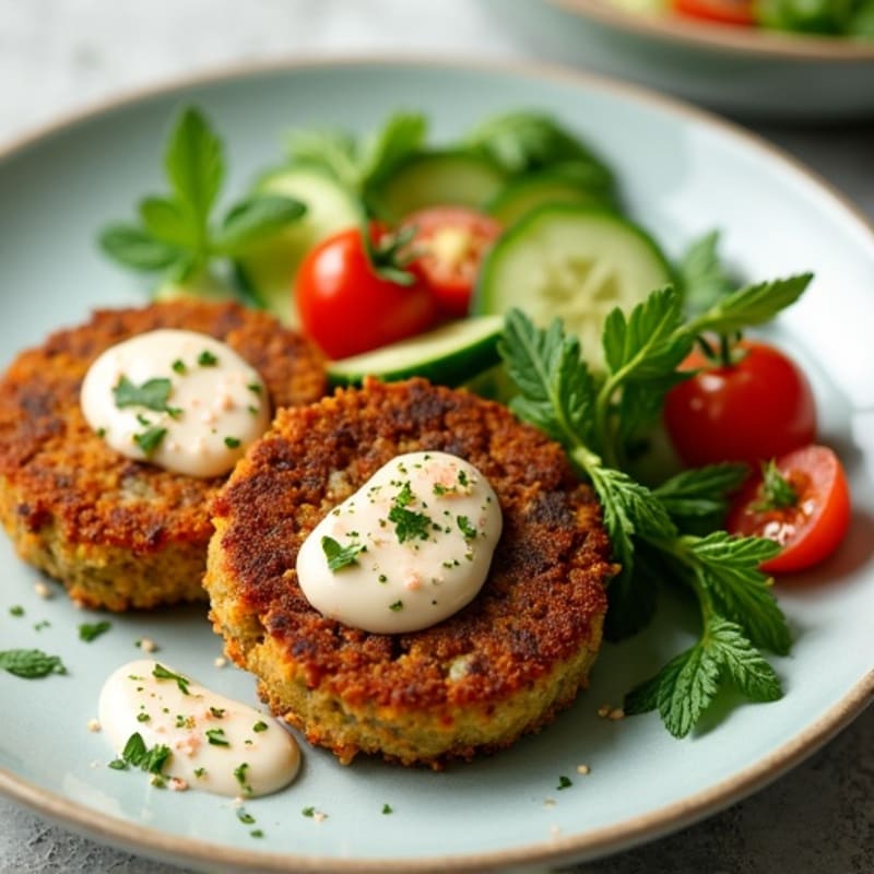 Crispy Baked Falafel with Creamy Tahini Drizzle and Fresh Herb Salad