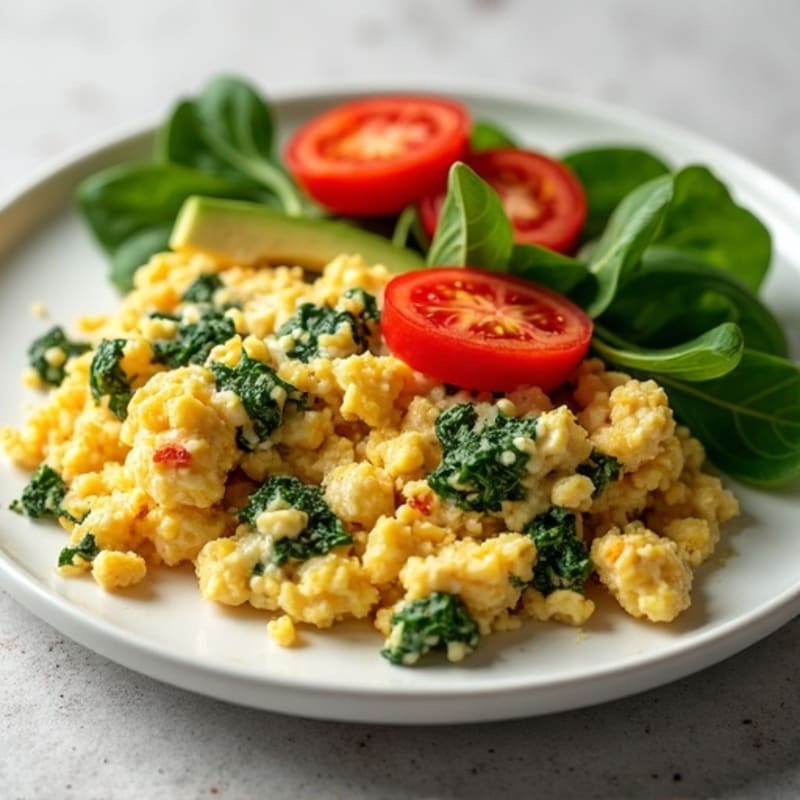Egg White and Turkey Spinach Scramble with Fresh Tomatoes