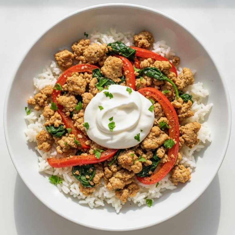 Ground Turkey and Rice Bowl with Greek Yogurt