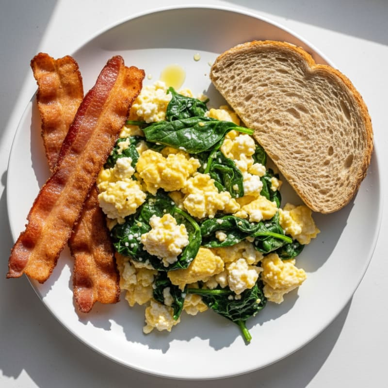 Cottage Cheese Scramble with Spinach and Turkey Bacon
