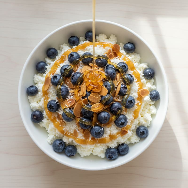 Cottage Cheese Berry Bowl with Almonds and Honey