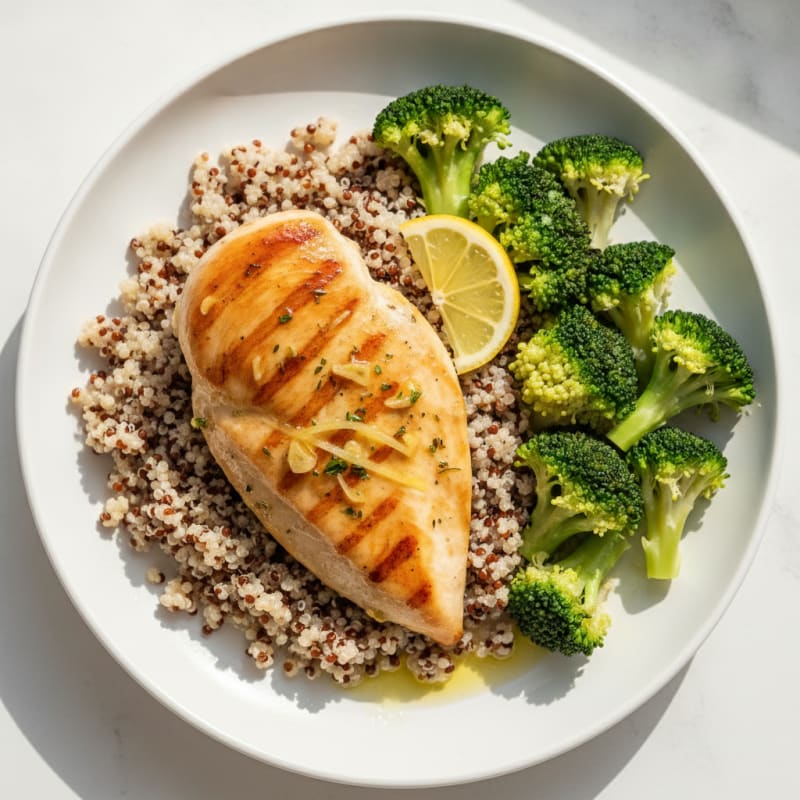 Grilled Chicken Breast with Quinoa and Steamed Broccoli