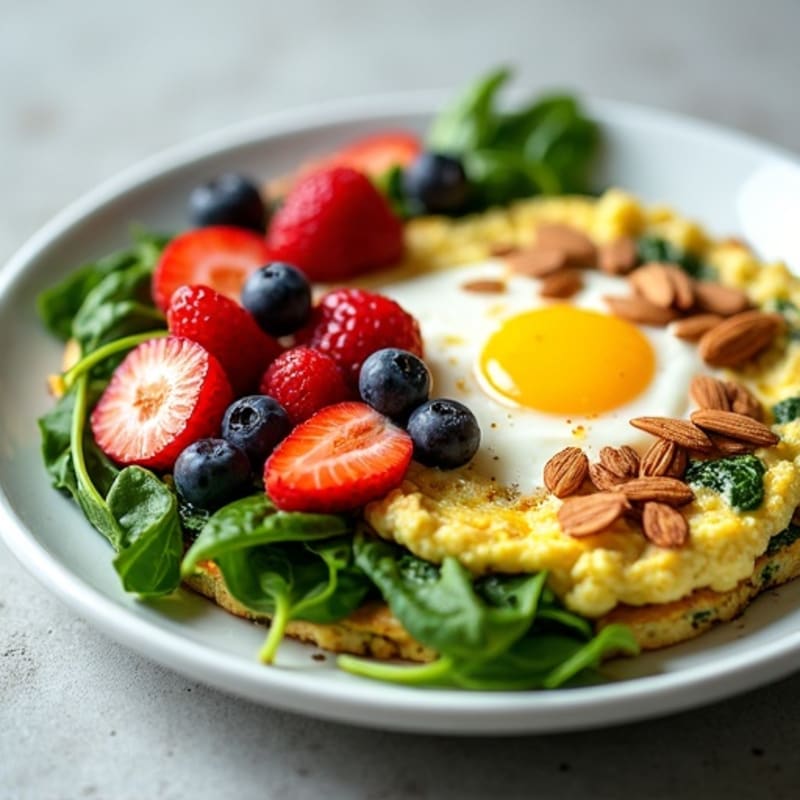 Egg White Spinach Scramble with Cottage Cheese and Fresh Berries