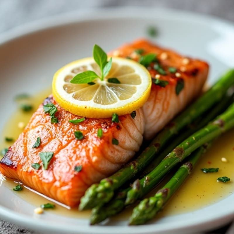 Lemon-Garlic Pan-Seared Salmon with Roasted Asparagus