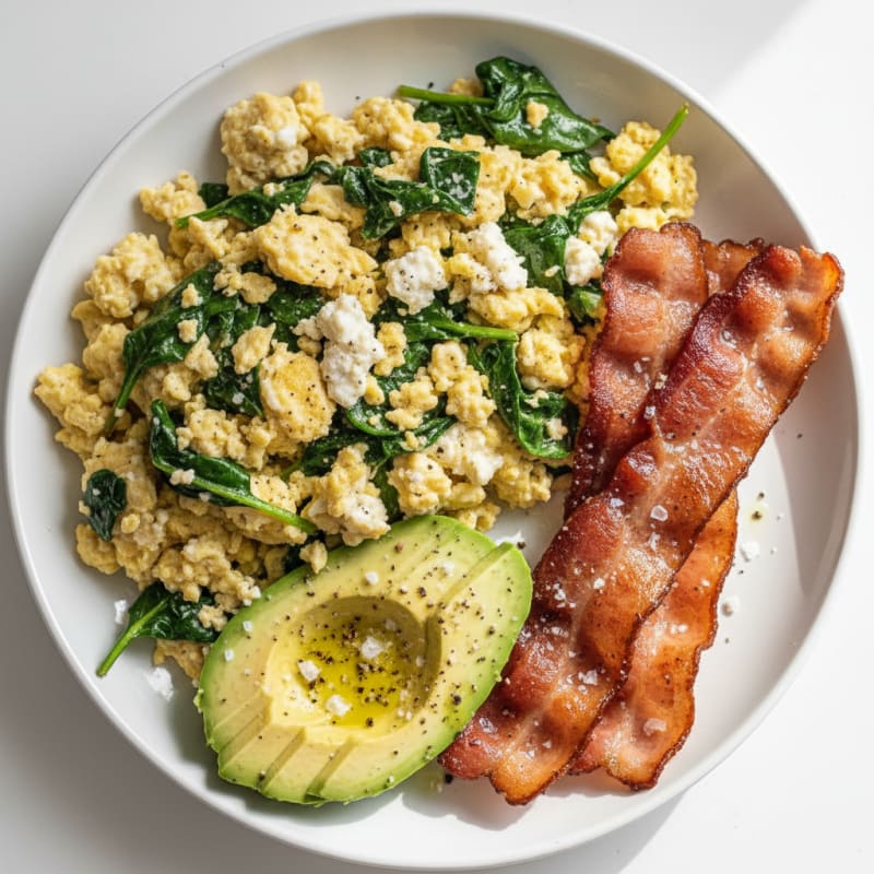 Cottage Cheese Scramble with Spinach and Turkey Bacon