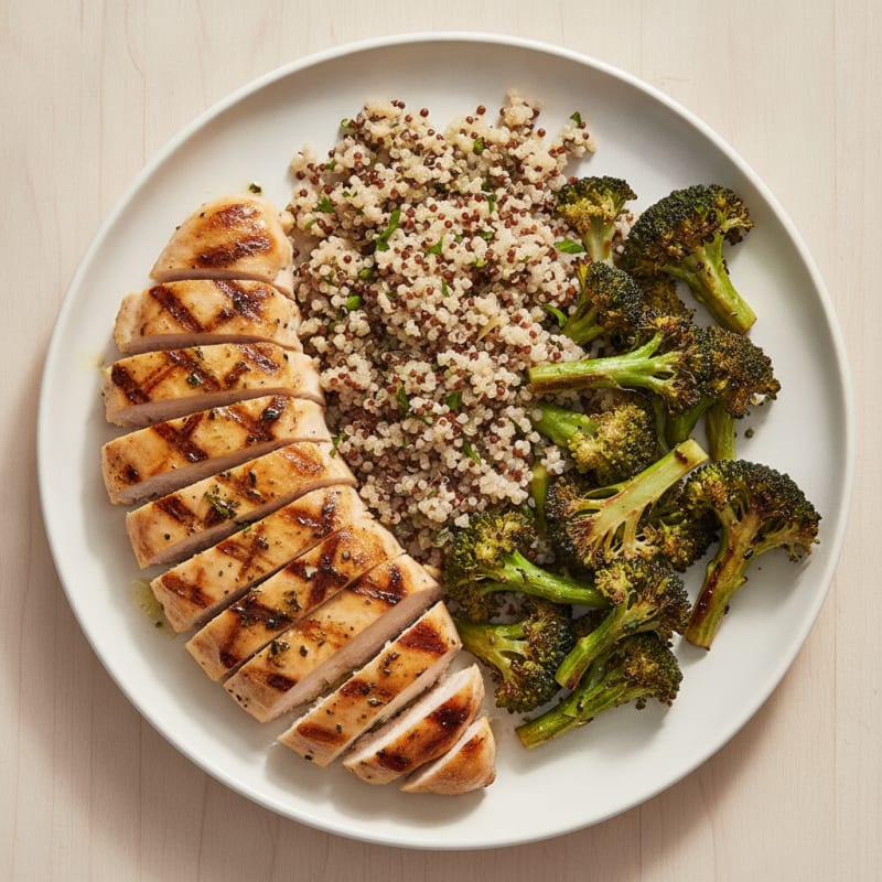 Grilled Chicken Breast with Quinoa and Roasted Broccoli