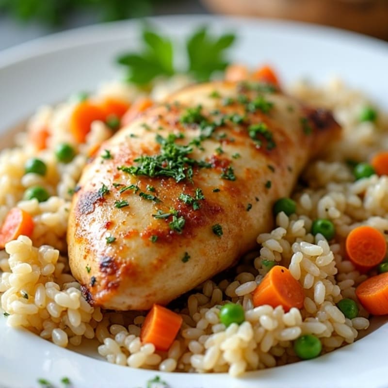 Lemon Herb Roasted Chicken with Fluffy Rice Pilaf