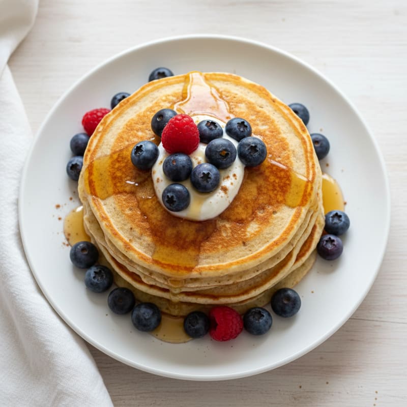 Fluffy Golden Buttermilk Pancakes with Berries