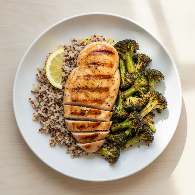 Grilled Chicken Breast with Quinoa and Roasted Broccoli