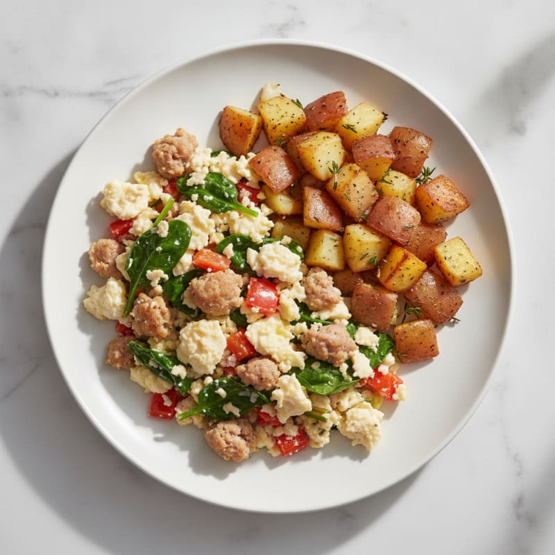 Egg White and Turkey Sausage Scramble with Roasted Potatoes