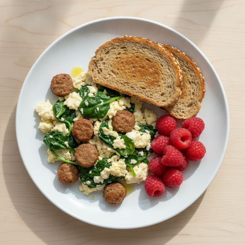 Egg White and Spinach Scramble with Turkey Sausage
