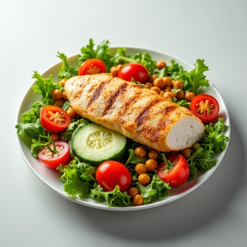 Grilled Turkey Breast Salad with Chickpeas and Crunchy Vegetables