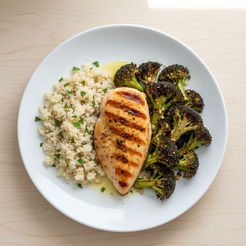 Grilled Chicken Breast with Quinoa and Roasted Broccoli