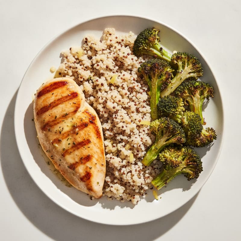 Grilled Chicken Breast with Quinoa and Roasted Broccoli