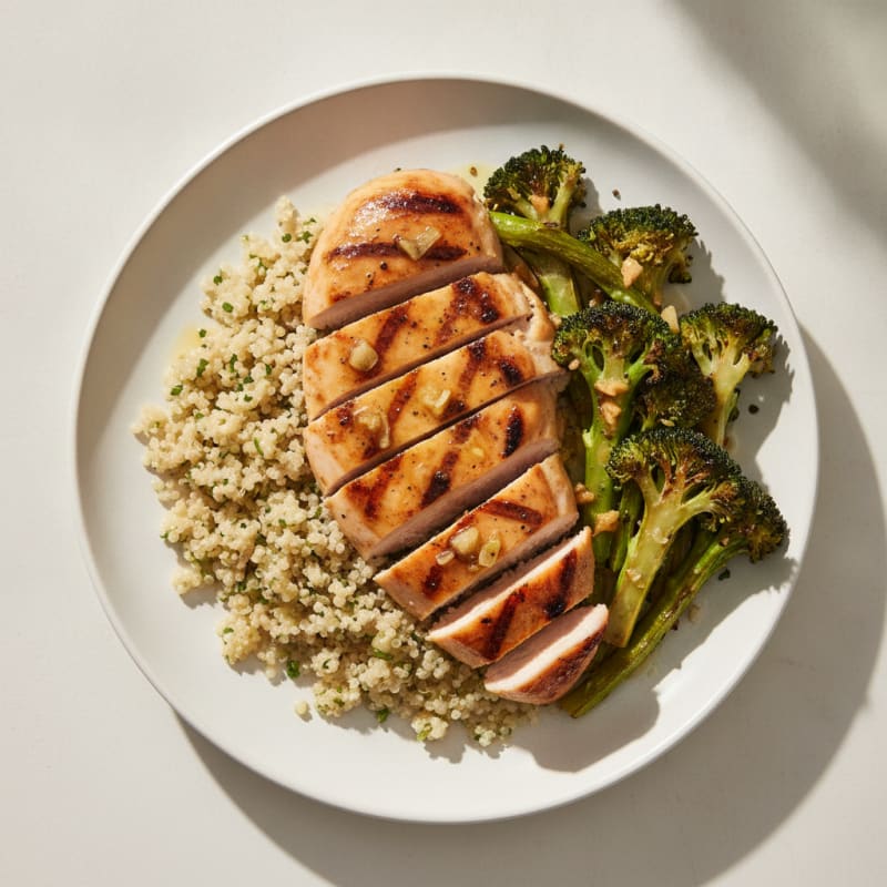 Grilled Chicken Breast with Quinoa and Roasted Broccoli